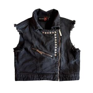 Killstar Crop Denim Vest Jacket, Goth Punk,‎ Black, Size S